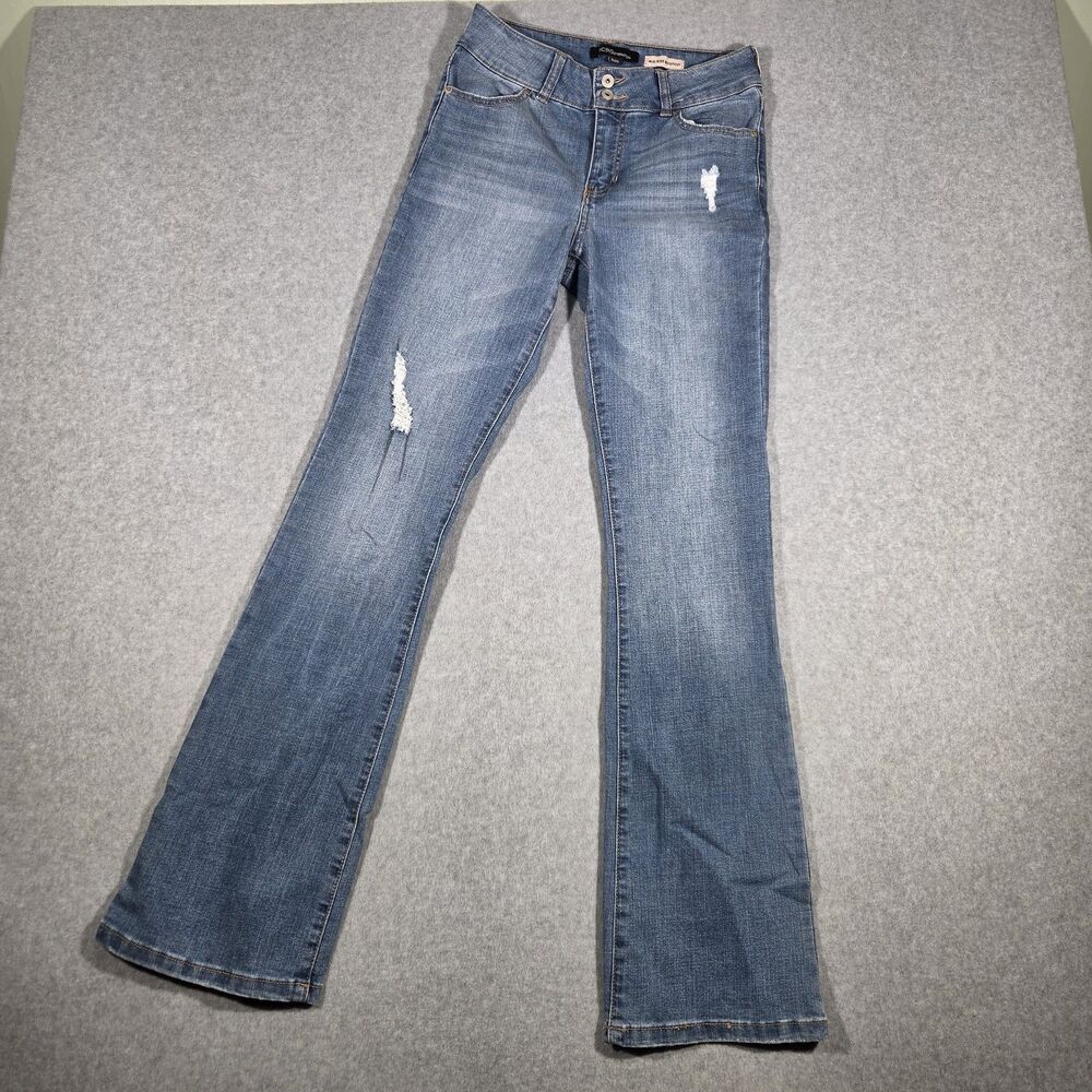 BCBGeneration Womens Mid Rise Bootcut Jeans Size 5 27 Blue Double Button Flare